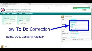 PF correction online Name DOB Gender amp Aadhaar number in PFUAN account online [upl. by Linea]