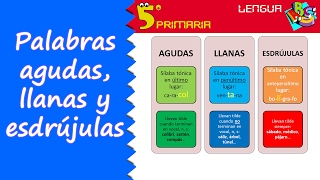 Palabras agudas llanas y esdrújulas Lengua 5º Primaria Tema 1 [upl. by Hairym]