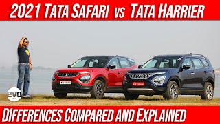 2021 Tata Safari vs Tata Harrier  Differences Compared and Explained  evo India [upl. by Robbie]