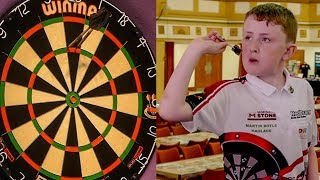 11 Year Old Darts Wonderkid Finishes a 156 On Masters Stage [upl. by Eizdnil829]